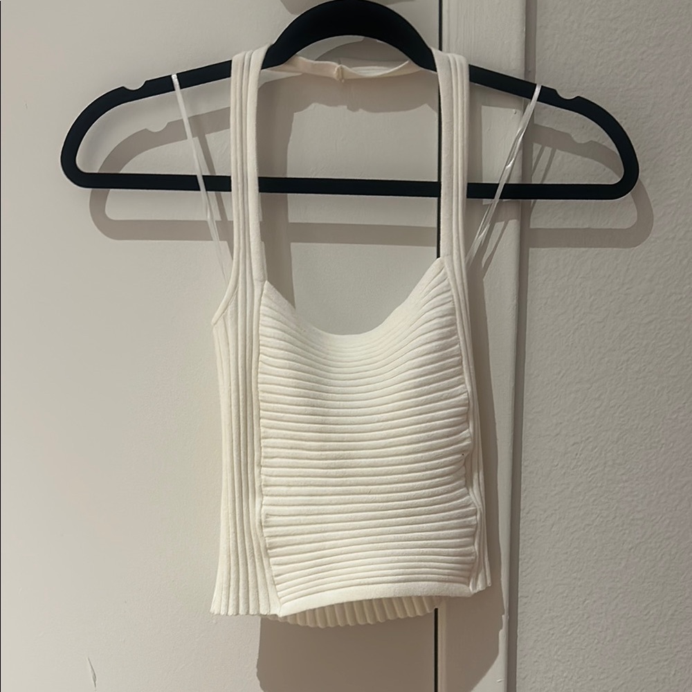 Free People Cream Ribbed Sleeveless Tank Top